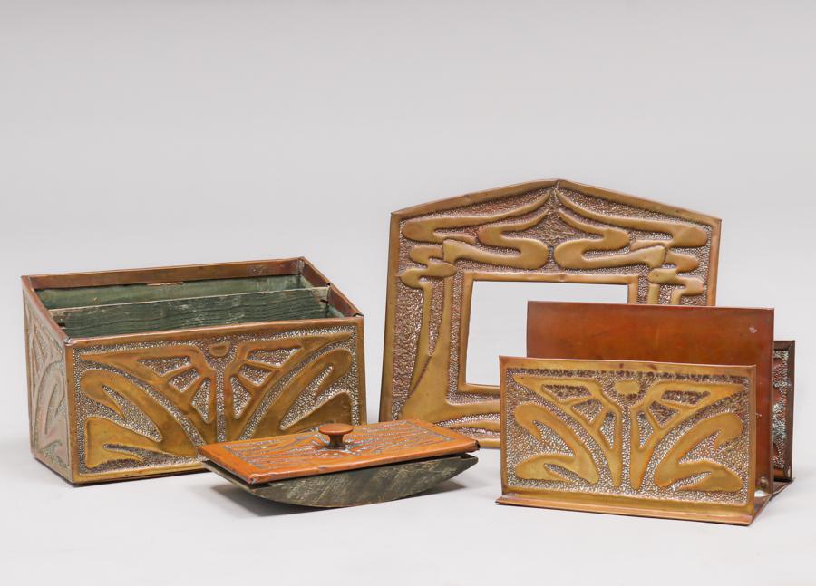 Arts & Crafts Hammered Brass Desk Set c1905 (1 of 2)