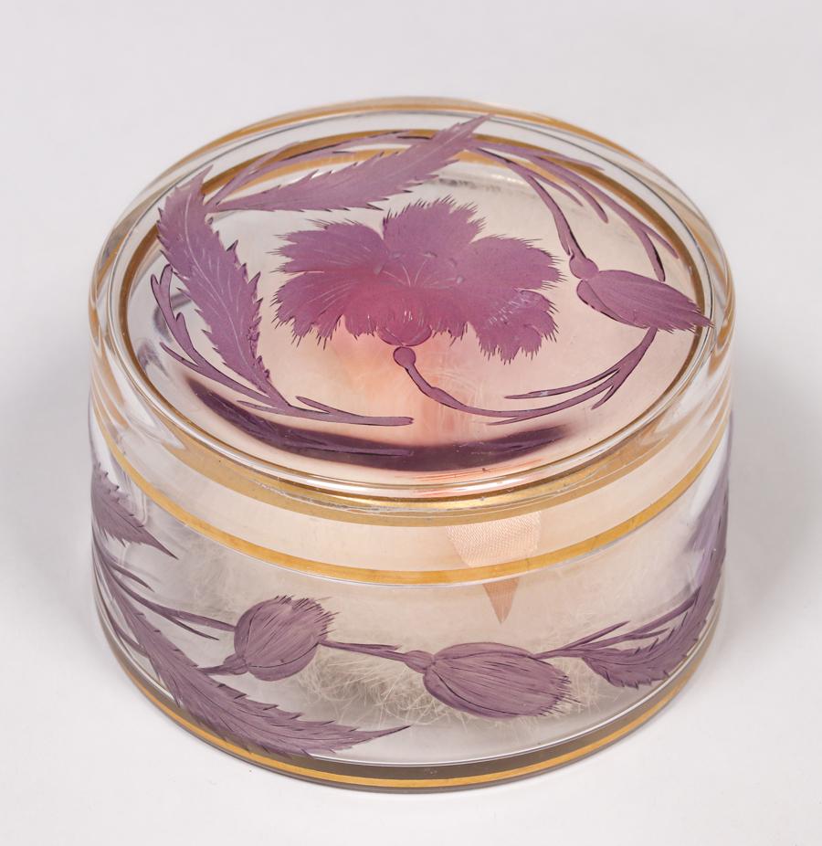 Antique Etched Glass Powder Box c1920 (1 of 3)