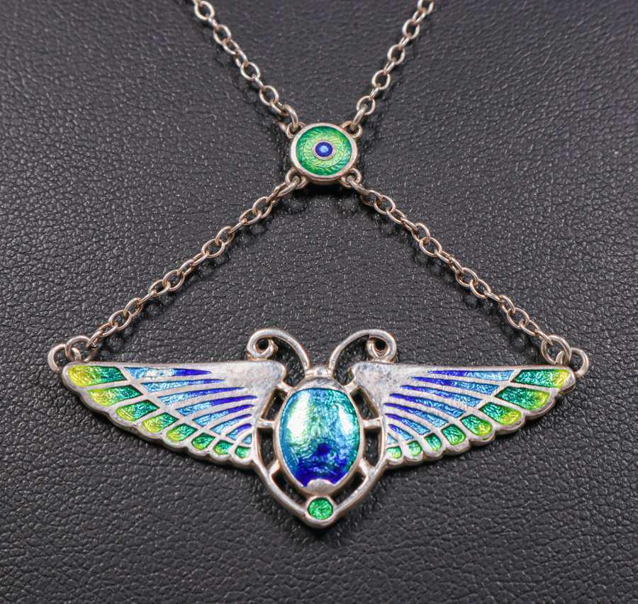 Charles Horner Sterling Silver & Enamel Scarab Necklace (1 of 2)