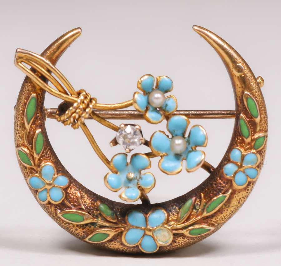 Crane & Theurer 14k Gold, Enamel & Diamond Brooch c1910 (1 of 2)