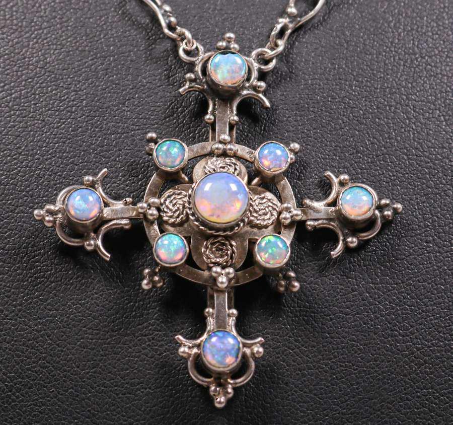 Australian Opal Arts & Crafts Sterling Silver Cross (1 of 2)