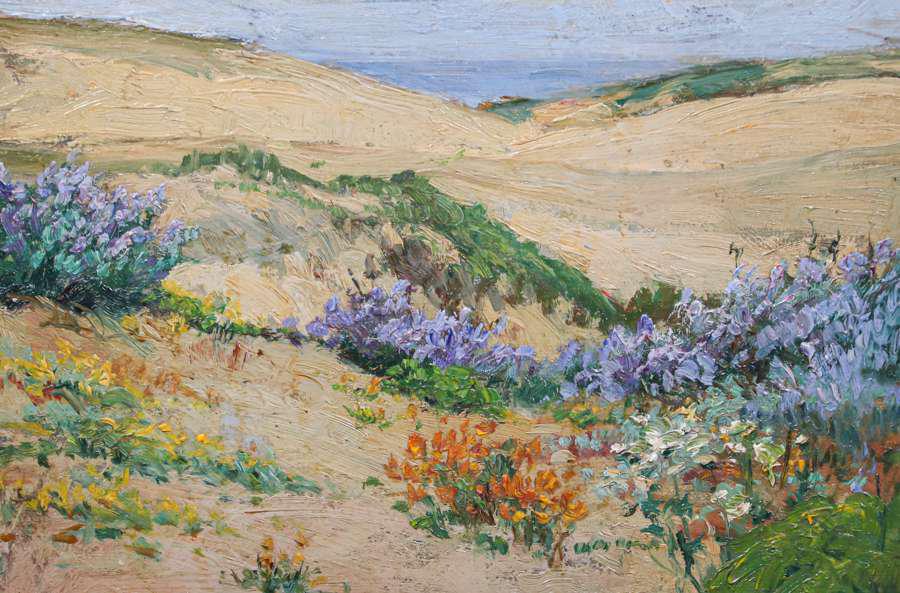 Maren Froelich Painting California Sand Dunes c1910s: Maren Froelich (1868-1921) Painting California Sand Dunes c1910s. Froelich was a student of both William Keith and Arthur Mathews. She studied in Paris 1907-1911 where her earlier darker pallet was in