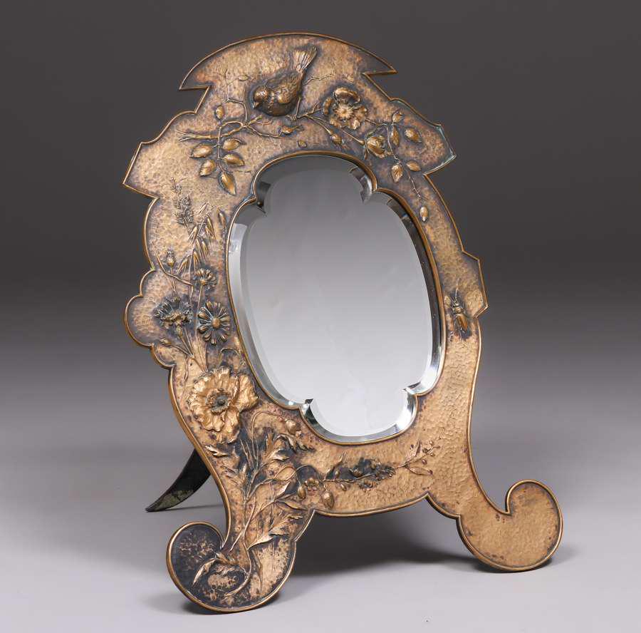Arts & Crafts - Art Nouveau Hammered Brass Mirror c1905 (1 of 3)