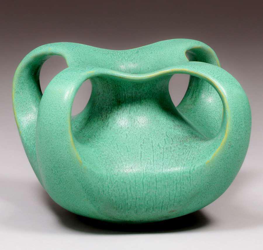 Teco Pottery Matte Green Four-Handle Vase c1910 (1 of 4)