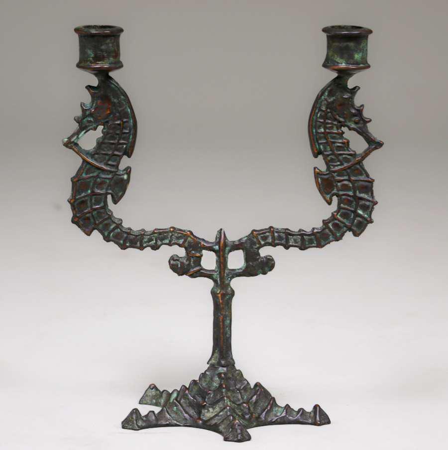 E.T. Hurley Bronze Double Candlestick c1917 (1 of 3)