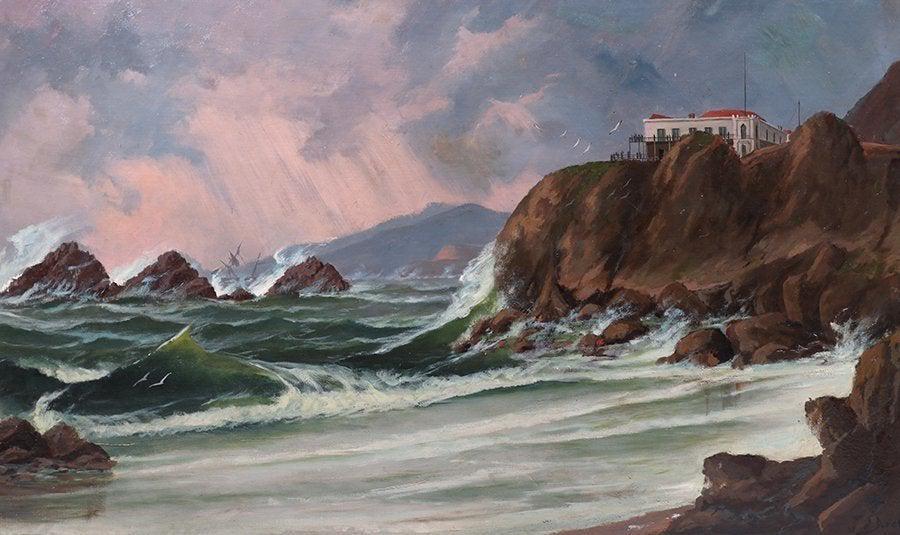 Large San Francisco Cliff House Painting c1880s (1 of 4)