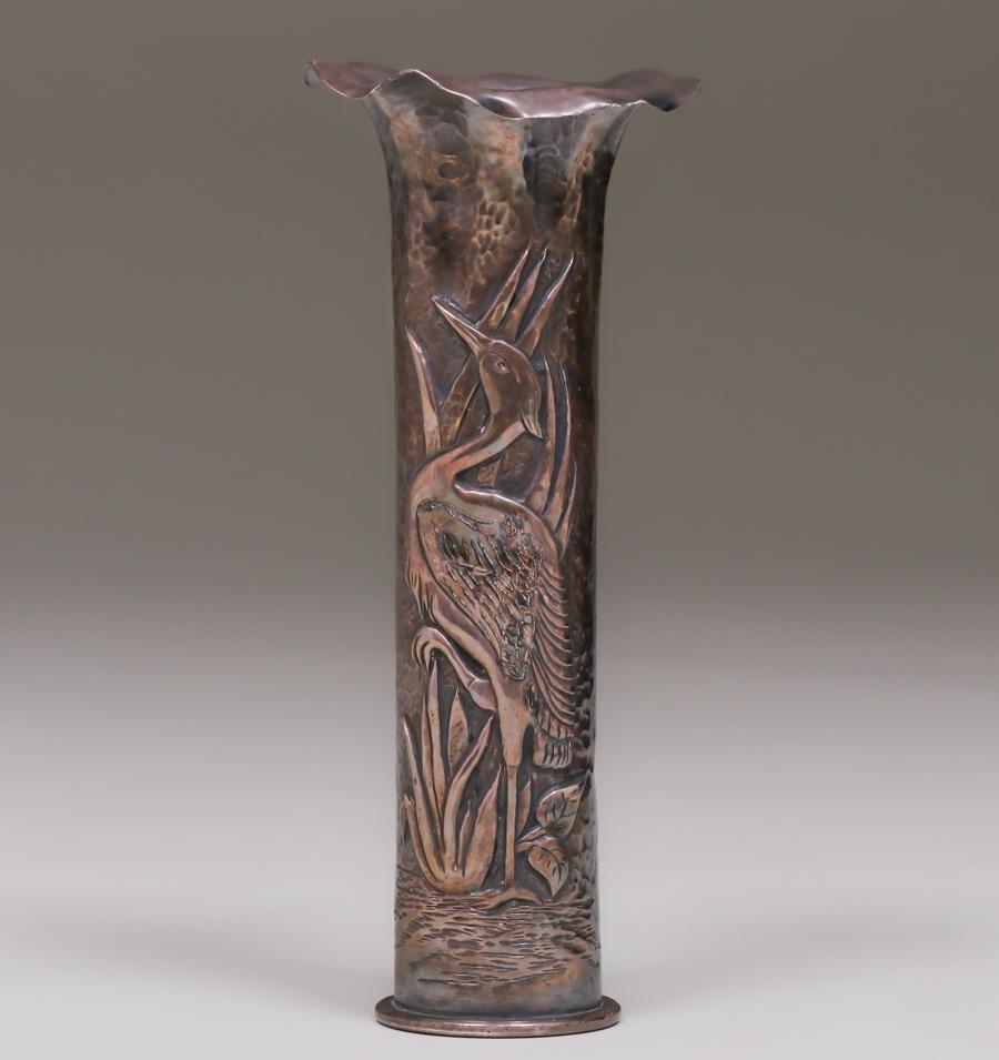 Trench Art Hammered Brass Shell Casing Crane 1916 (1 of 3)