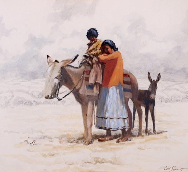Carl Schmidt Watercolor Native American Mother & Child (1 of 3)