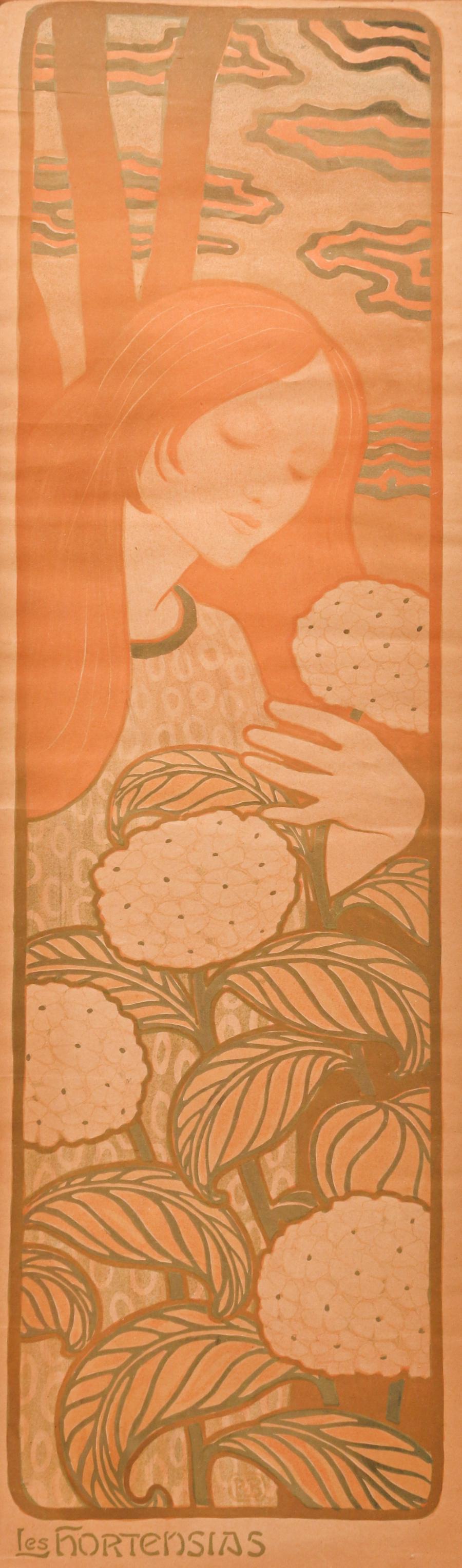 Paul Berthon Chromolithographic Poster "Les Hortensias" (1 of 4)