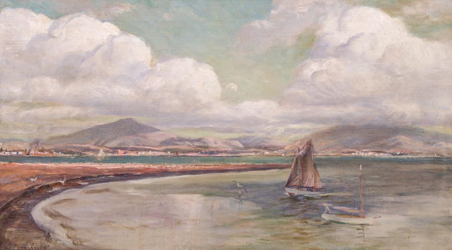 Jules Mersfelder Painting SF Bay & Mt Tamalpais c1920s: Jules Mersfelder (1865-1937) Painting SF Bay & Mt Tamalpais c1920s. Born in Stockton, CA, Mersfelder studied under Virgil Williams and William Keith. Exhibited 1904 St Louis Expo and Art Institute of