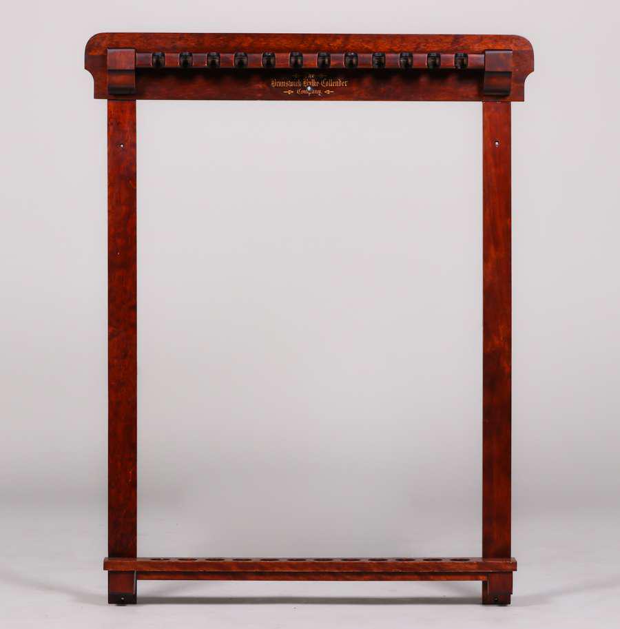 Brunswick Balke Collender Maple Cue Rack c1910: Brunswick Balke Collender Maple Cue Rack c1910. Signed. Original finish. 47.25"h x 37"w x 3"d. Spend $5000 or more at this auction and all of your SHIPPING IS FREE within the lower 48 states. SHIPPING