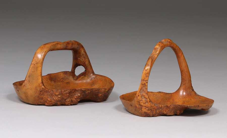Two Antique Japanese Burlwood Handled Baskets c1910 (1 of 5)