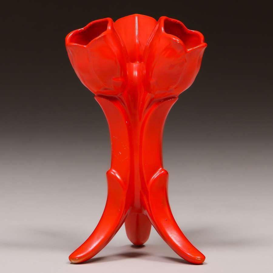 Tudor Pottery Orange Triple Flower Bud Vase c1930s (1 of 3)