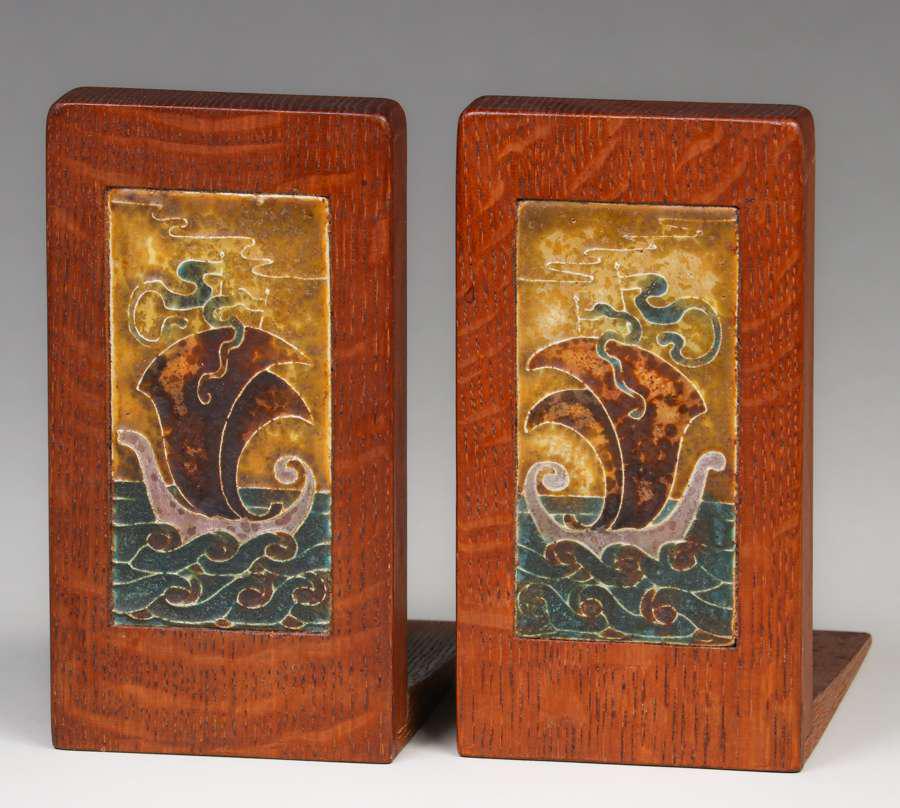 Ohio Arts & Crafts Oak & Ceramic Galleon Ship Tile (1 of 3)