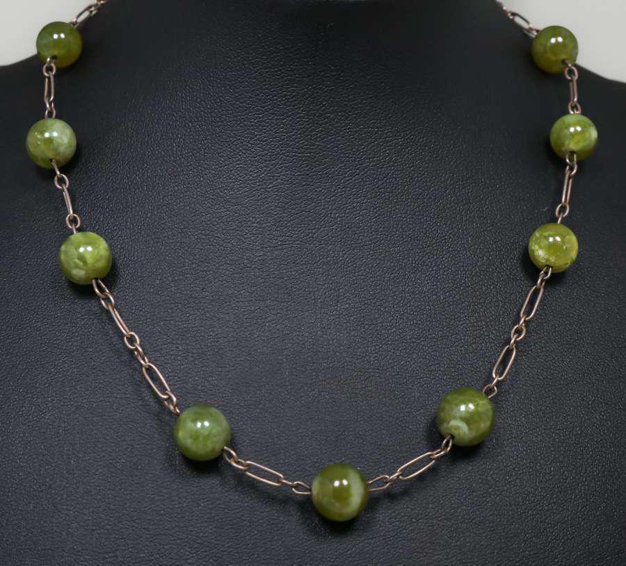 Arts & Crafts Sterling Silver Jade Balls Necklace c1910 (1 of 3)