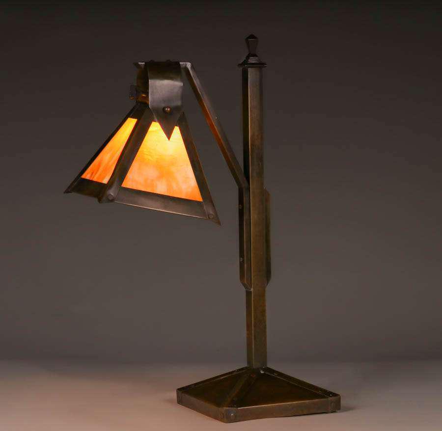 Arts & Crafts Copper & Slag Glass Lamp c1915 (1 of 4)