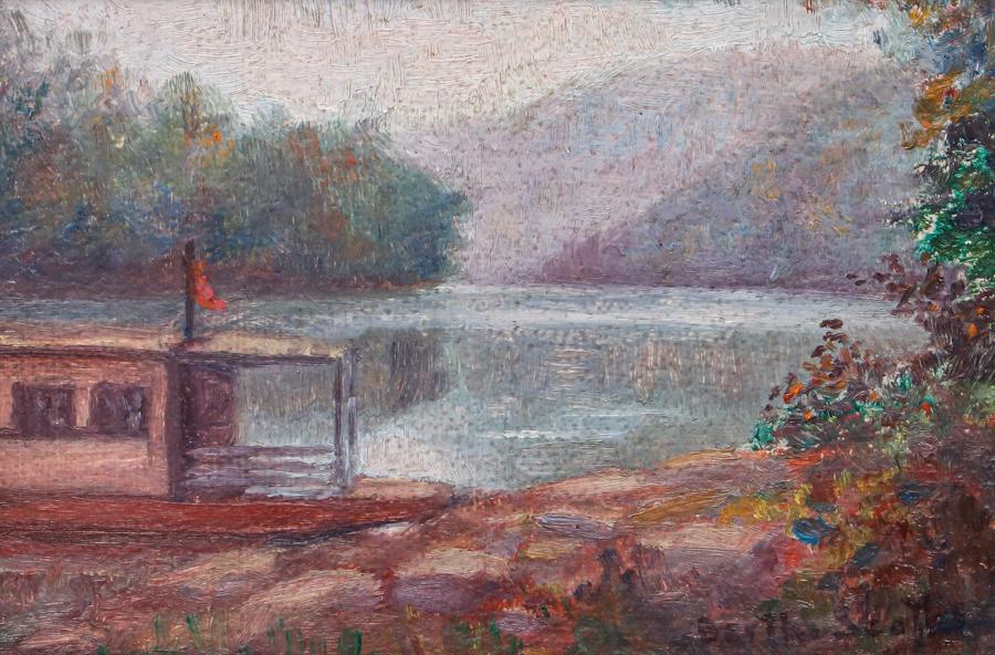 Bertha Scott Small Kentucky Riverboat Painting c1920s (1 of 4)