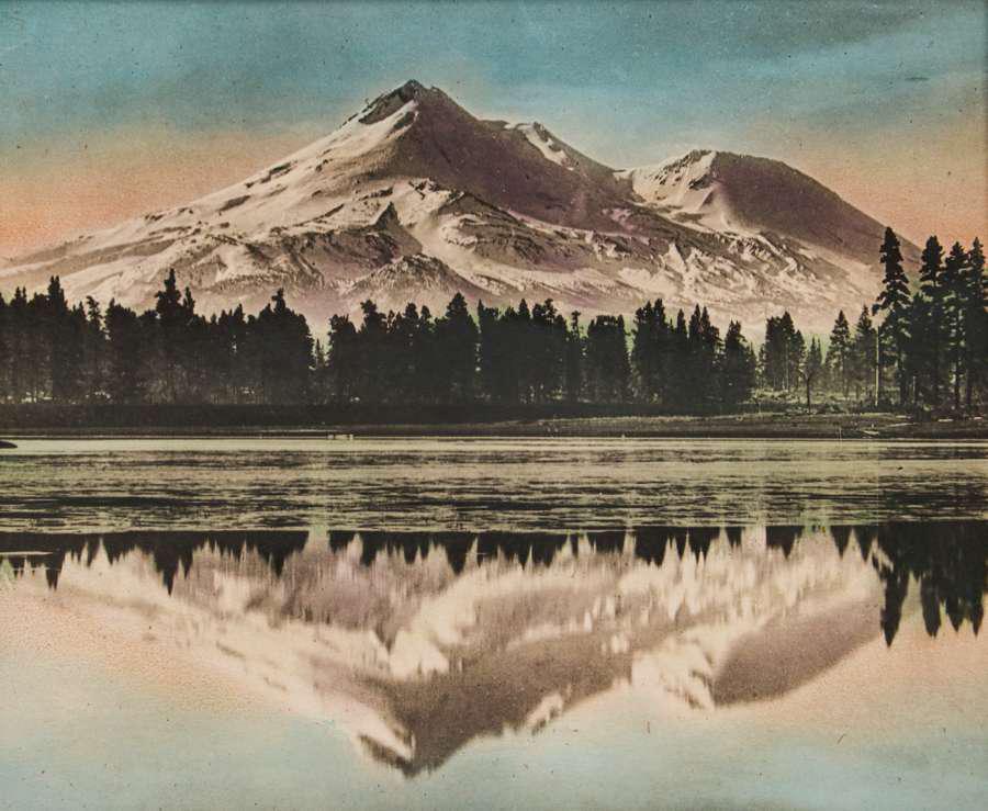 Mt Shasta, CA Pie Crust Framed Tinted Photo c1910s (1 of 4)