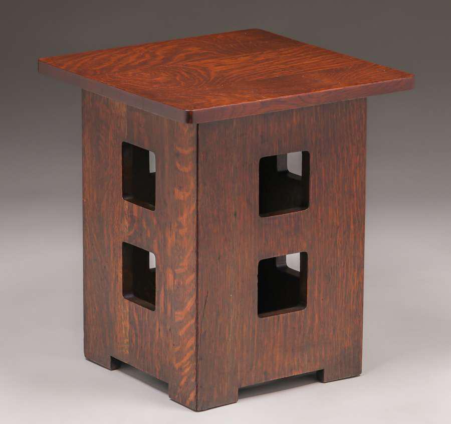 Limbert Square Cutout Taboret c1910 (1 of 4)