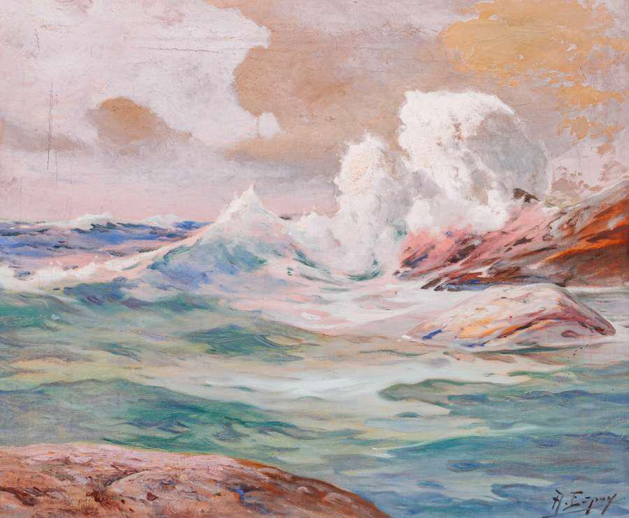 Angel Espoy California Coastal Painting c1920s (1 of 4)