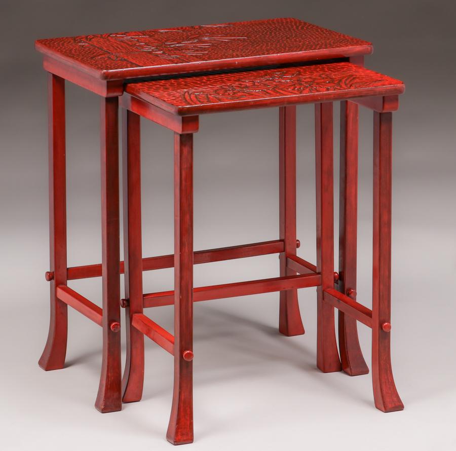 Japanese Red Lacquer Kamakura-Bori Nesting Tables c1910 (1 of 7)