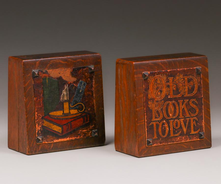 Arts & Crafts Oak & Leather Bookends c1910 (1 of 4)