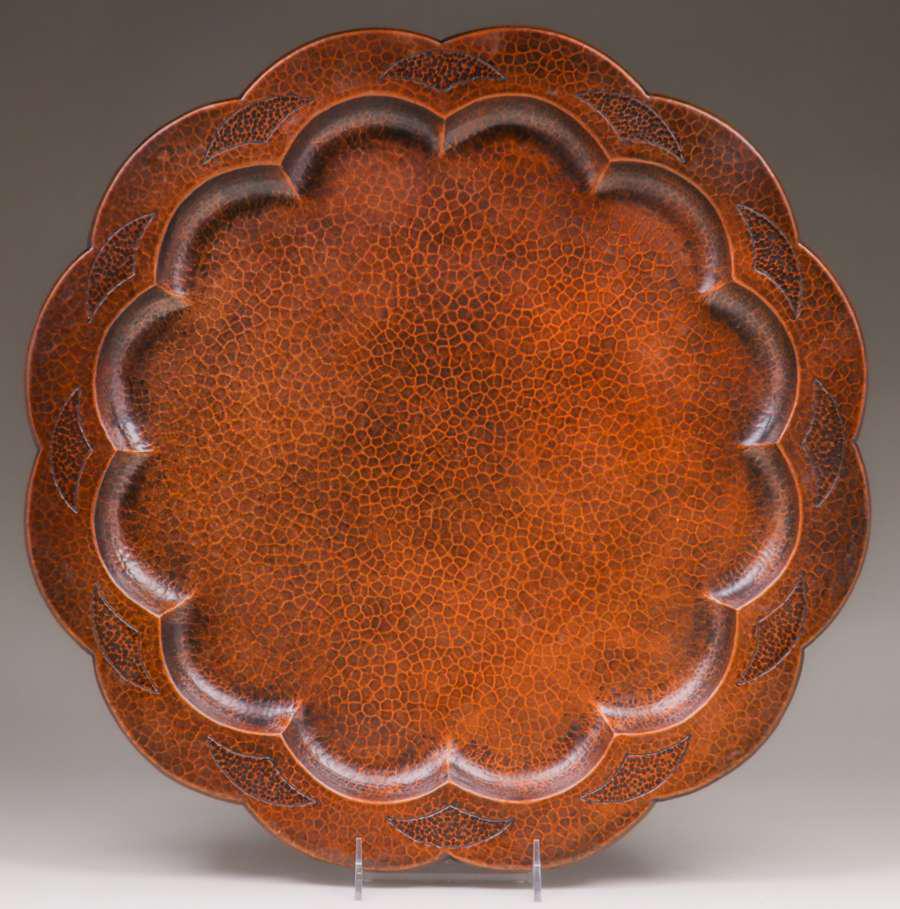 Fred Brosi Hammered Copper Scalloped Serving Tray c1915 (1 of 3)
