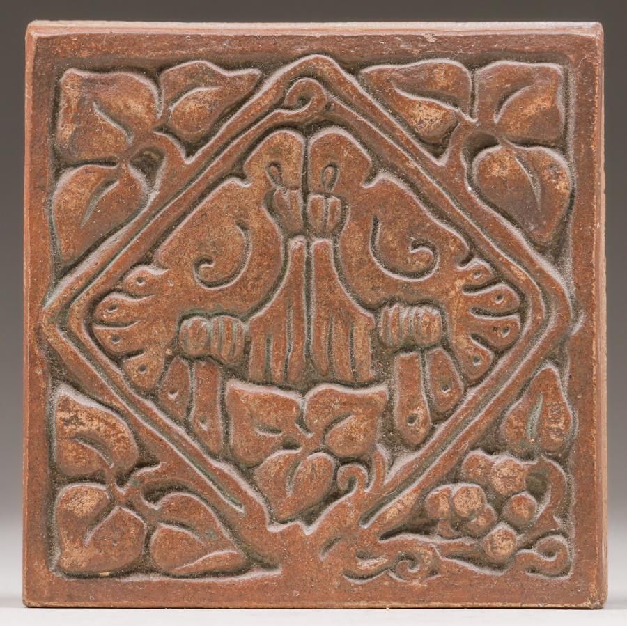 Batchelder - Los Angeles Stylized Love Bird Tile c1920s (1 of 4)