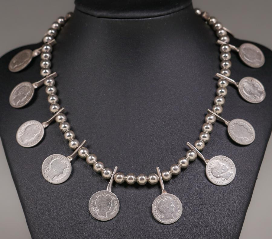 Navajo Sterling Silver Barber Dimes Necklace c1930s (1 of 4)