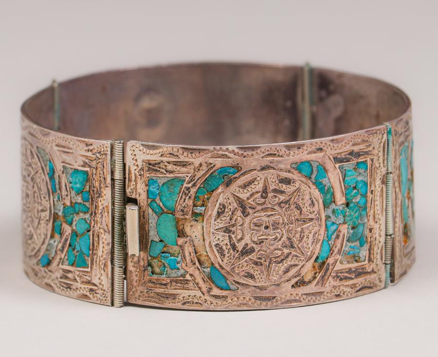 Vintage Mexican Sterling Silver & Turquoise Bracelet (1 of 5)