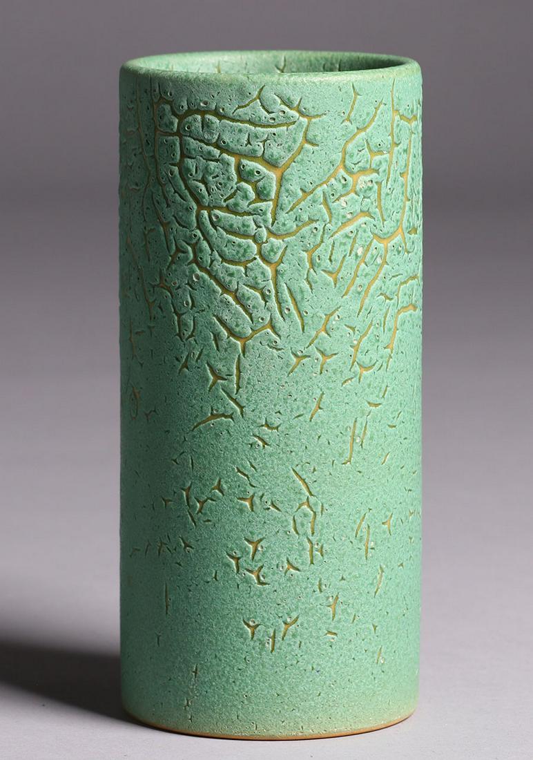 Valentien Pottery Matte Green Cylinder Vase c1910 (1 of 4)