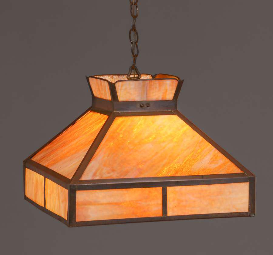 Arts & Crafts Brass & Slag Glass Hanging Light c1910s (1 of 5)