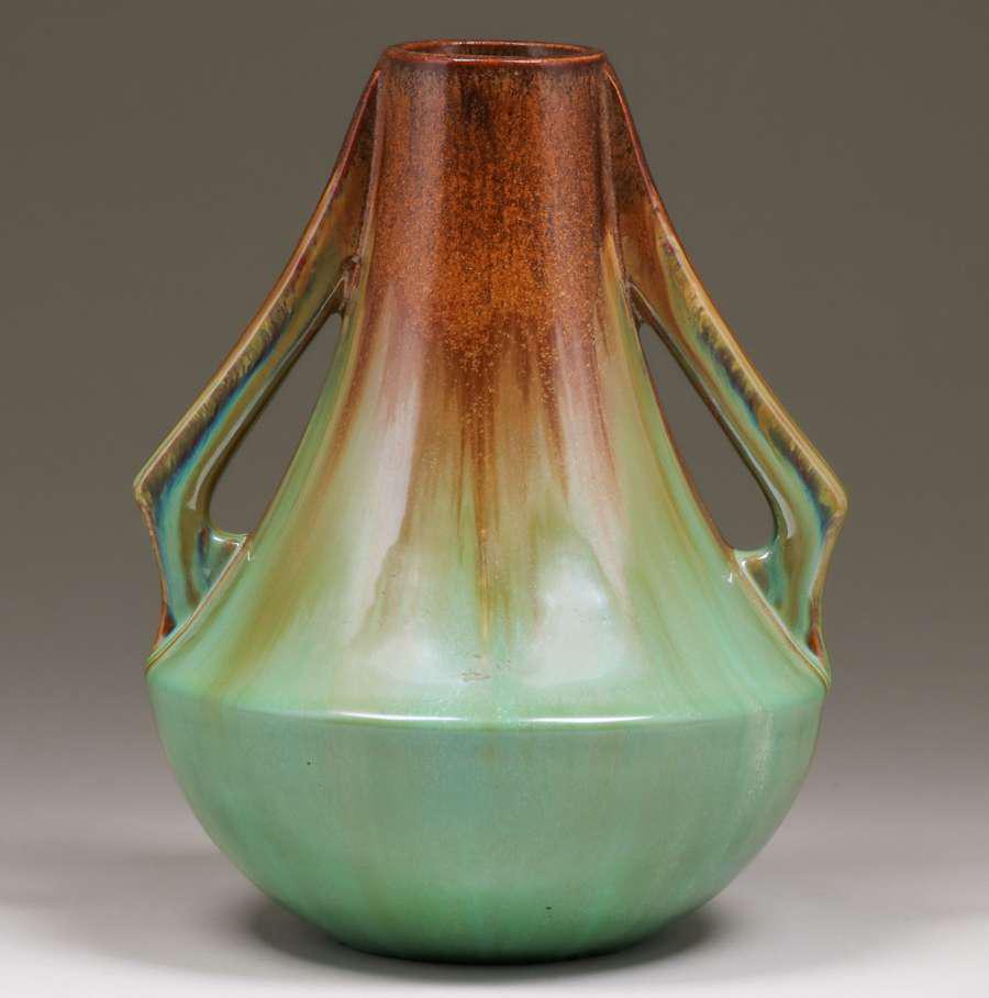 Fulper Pottery Two-Handle Copperdust Green Flambe Vase (1 of 5)