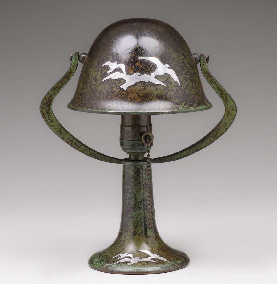 Heintz Sterling on Bronze Green Seagull Helmet Lamp (1 of 3)