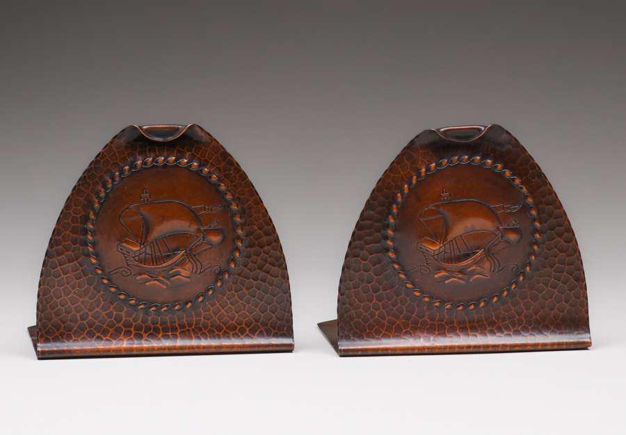 Roycroft Hammered Copper Galleon Ship Bookends c1920s (1 of 4)