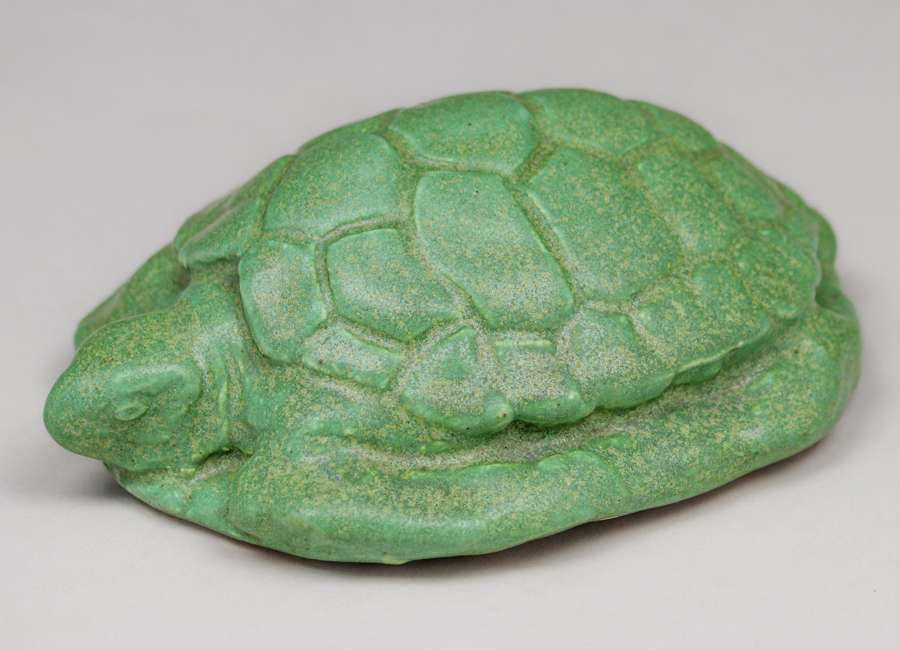 Walrath Pottery Matte Green Turtle Paperweight c1910 (1 of 4)