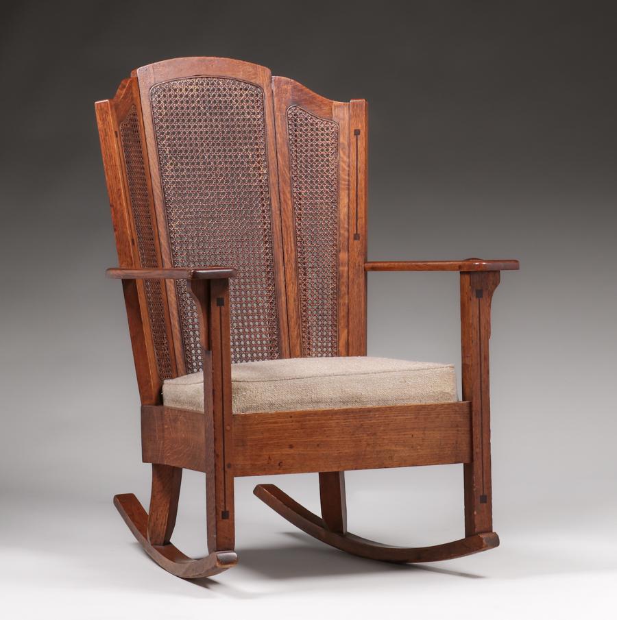 Limbert Ebon-Oak Cane-Back Rocker c1915 (1 of 5)