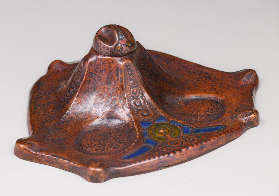 Vierthaler Hammered Copper & Enamel Inkwell c1905 (1 of 5)