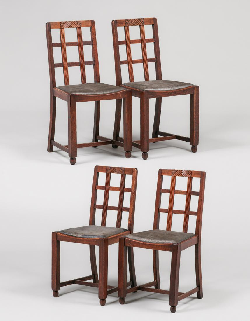 Set of 4 English Oak Dining Chairs c1910s (1 of 6)
