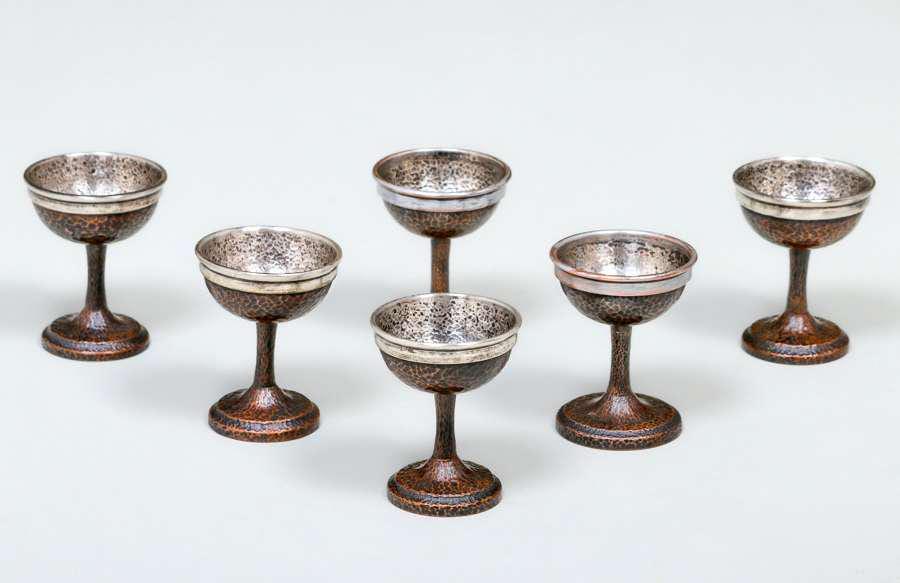 6 Joseph Heinrichs Hammered Copper & Silver Goblets (1 of 3)