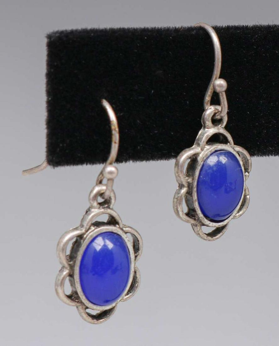 Arts & Crafts Sterling Silver & Lapis Earrings c1910s (1 of 4)