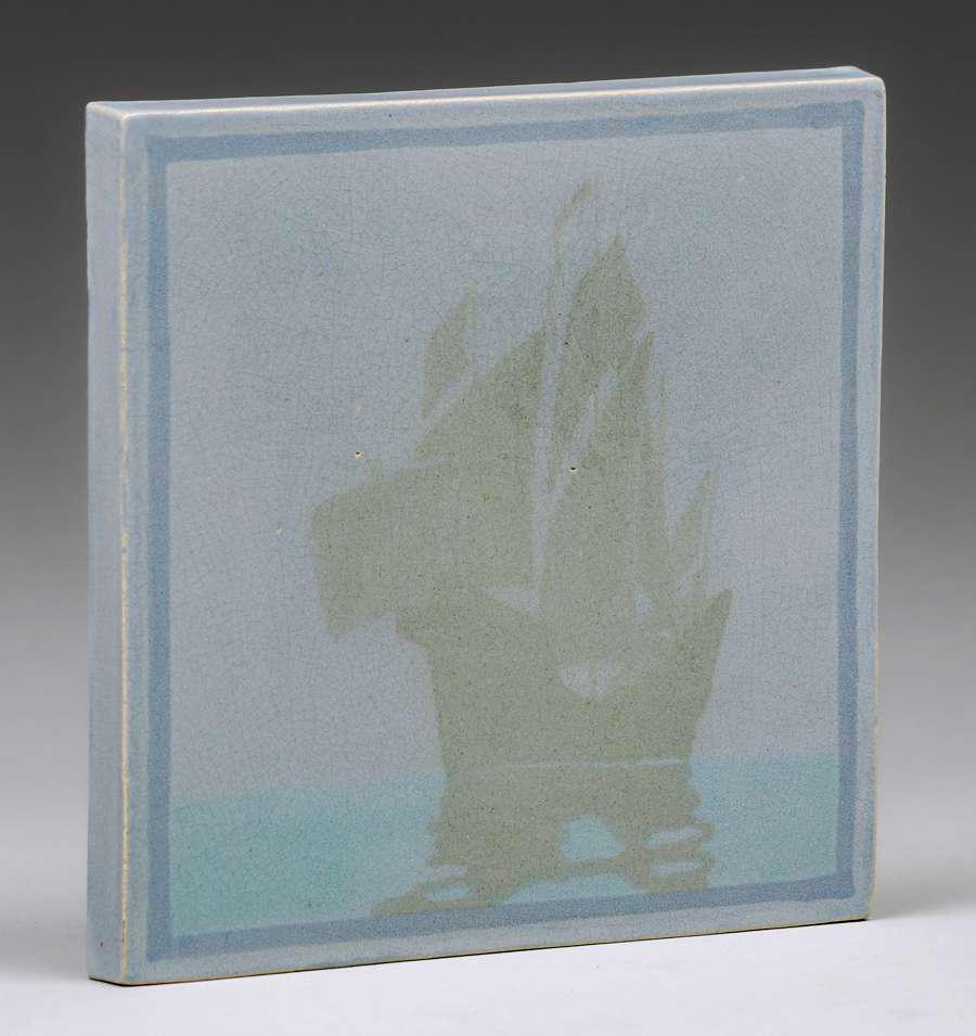 Marblehead Pottery Galleon Ship Tile c1910 (1 of 4)