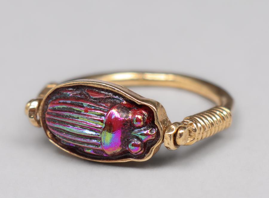 Tiffany Studios Art Glass Scarab 14k Gold Ring c1920s (1 of 3)