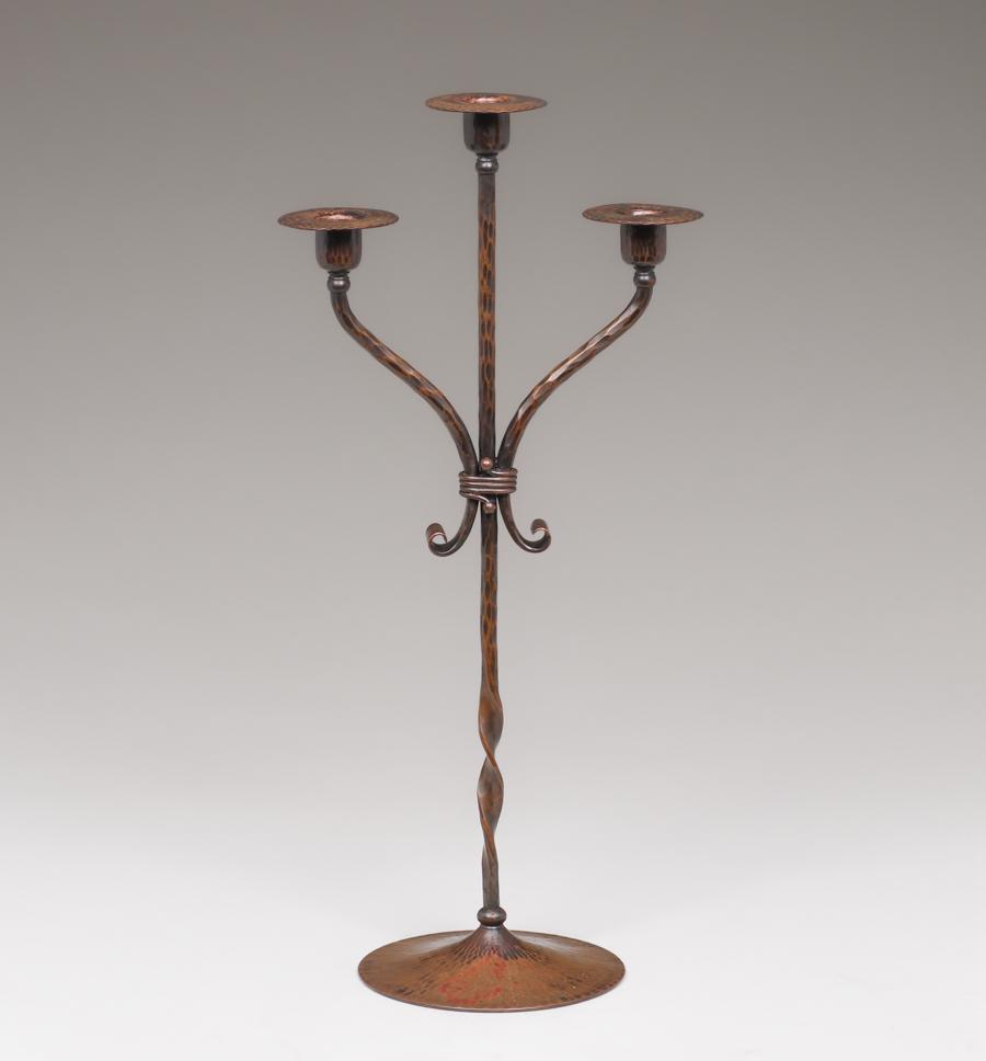 Tall Roycroft 19.75" Hammered Copper Triple Candelabra (1 of 4)