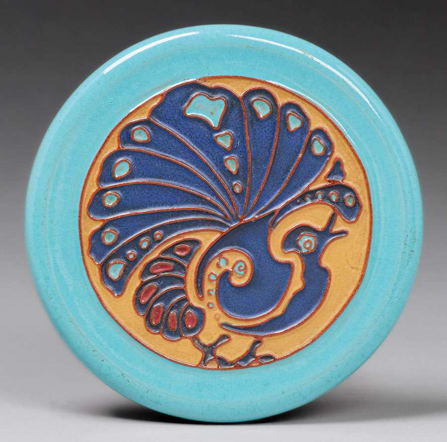 California Faience Peacock Tile c1920 (1 of 4)