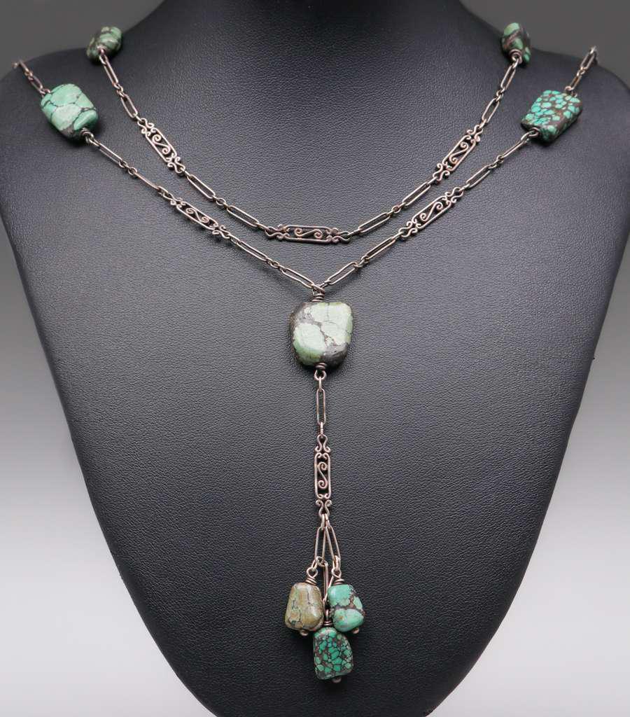 Arts & Crafts Sterling Silver & Turquoise Necklace c1905 (1 of 4)