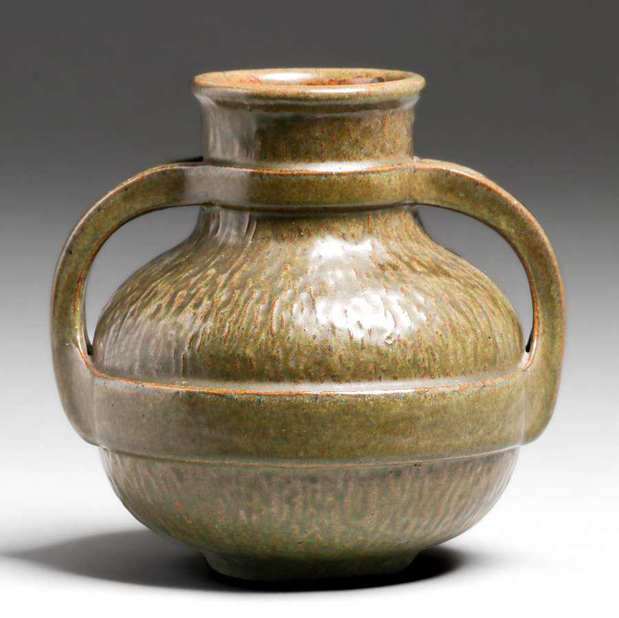 Fulper Pottery #587 Matte Green Two-Handled Vase c1910 (1 of 5)