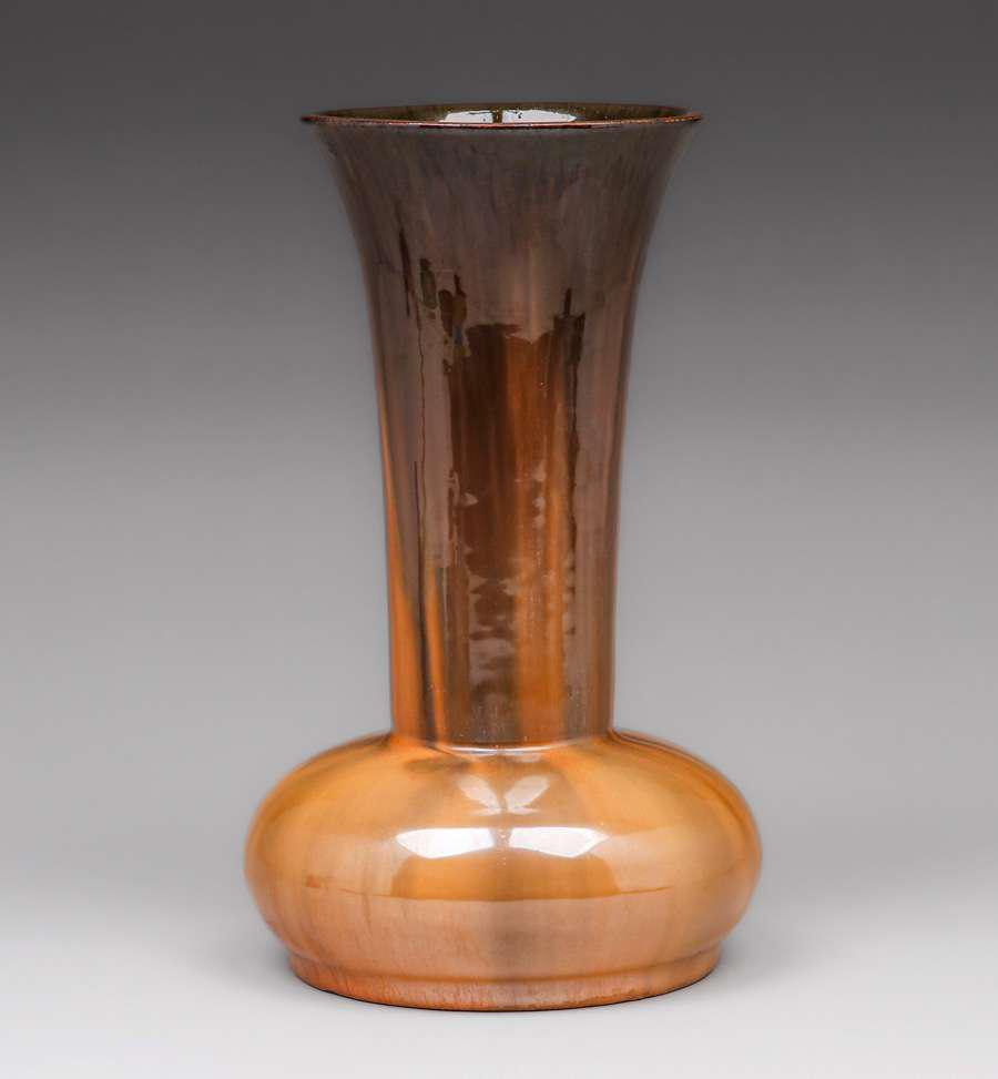 Fulper Pottery Orange & Mirror Black Flared Trumpet Vase c1910 (1 of 4)