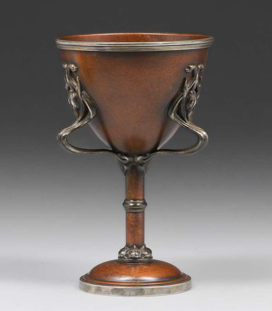 Manning Bowman Co Copper & Silver Three-Handled Goblet c1900 (1 of 5)