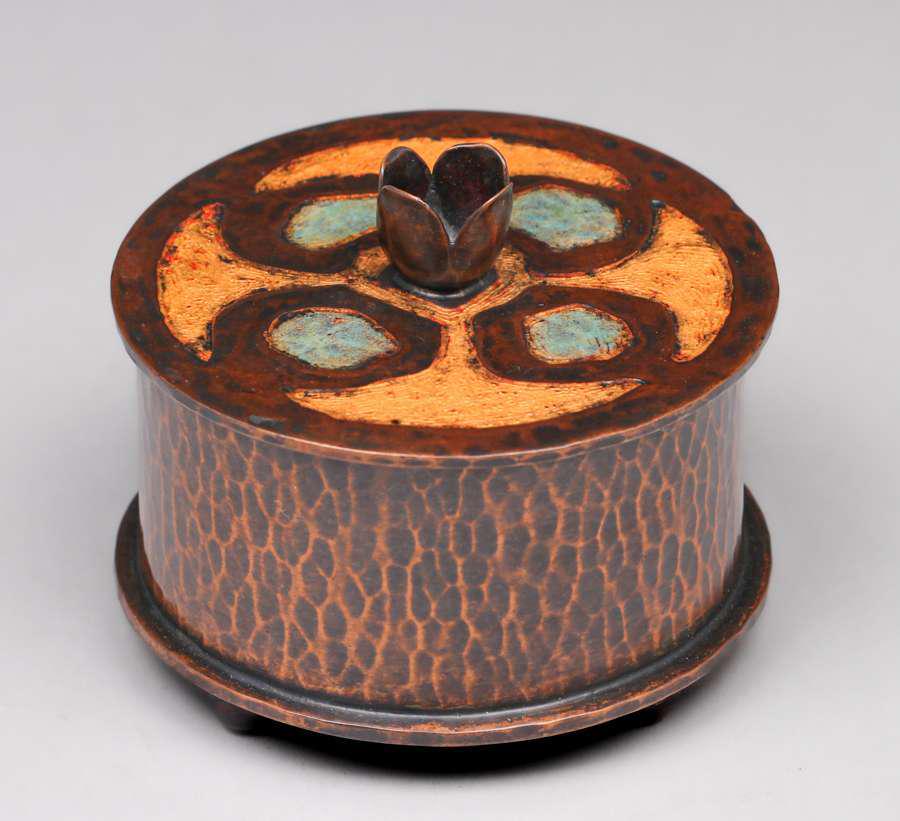 Arts & Crafts Hammered Copper & Enamel Covered Box c1905 (1 of 5)